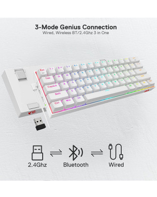 Tastatura Redragon Draconic K530 RGB Pro Bluetooth Brown Switch - White 