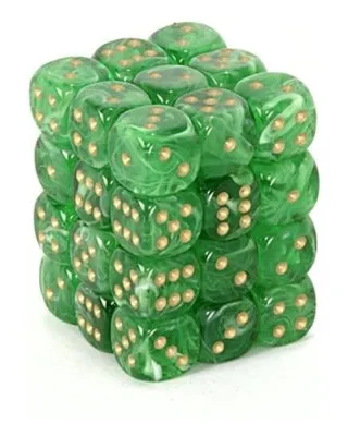 Kockice Chessex - Borealis - Luminary - Light Green & Gold - Dice Block (36) 