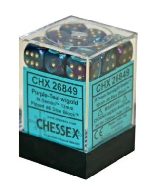 Kockice Chessex - Gemini - Purple-Teal & Gold12mm (36) 