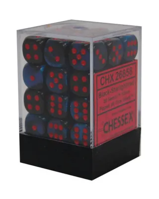 Kockice Chessex - Gemini - Black-Starlight & Red12mm (36) 