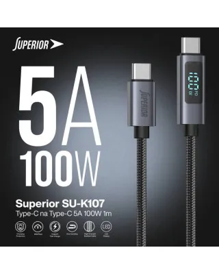 Kabl Superior SU-K107 USB-C 100W - Pleteni 1m - Black 