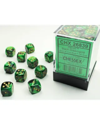 Kockice Chessex - Gemini - Black-Green & Gold12mm (36) 