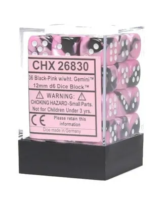Kockice Chessex - Gemini - Black-Pink & White 12mm (36) 