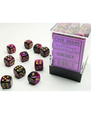 Kockice Chessex - Gemini - Black-Purple & Gold12mm (36) 