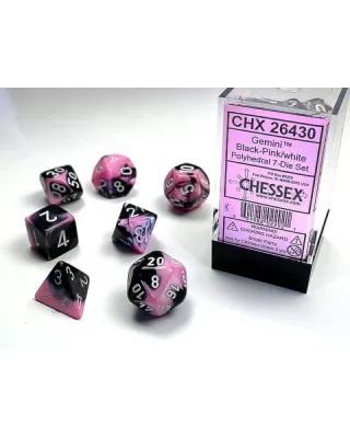 Kockice Chessex - Gemini - Polyhedral - Black-Pink & White (7)