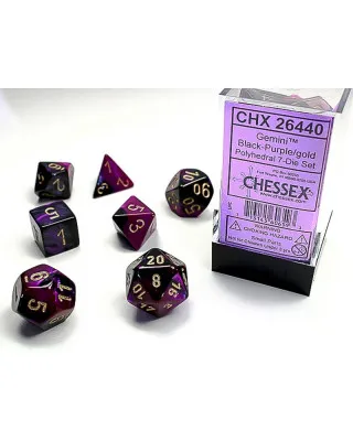 Kockice Chessex - Gemini - Polyhedral - Black-Purple & Gold (7) 