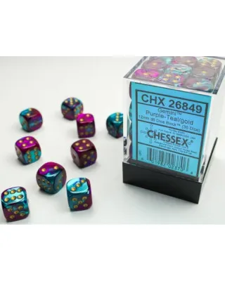 Kockice Chessex - Gemini - Purple-Teal & Gold12mm (36) 