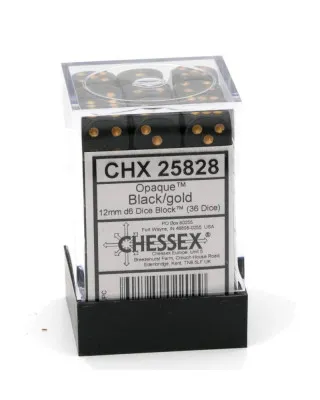 Kockice Chessex - Opaque - Black & Gold - Dice Block (36) 12mm 