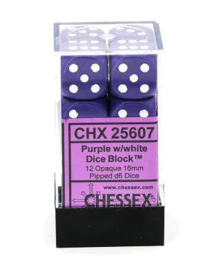 Kockice Chessex - Opaque - Purple & White - Dice Block (12) 16mm 
