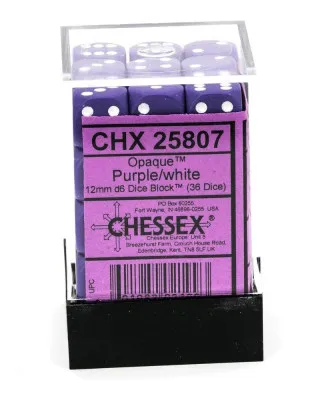Kockice Chessex - Opaque - Purple & White - Dice Block (36) 12mm 