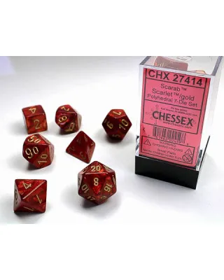 Kockice Chessex - Scarab - Polyhedral - Scarlet & Gold (7) 