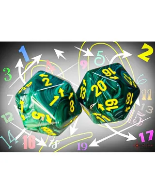 Kockice Chessex - Vortex - Malachite-Yellow - Count up & Down D20 