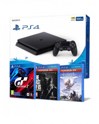 Konzola Playstation 4 500GB Black Slim + HZD Complete edition + Last Of Us + Gran Turismo 7 