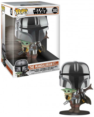 Bobble Figure Star Wars The Mandalorian Super Sized POP! - The Mandalorian holding The Child 