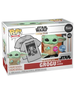 Set Bobble Figure Star Wars POP! & Tee - Grogu With Cookie - L 