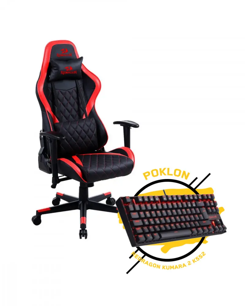 Gaming Stolica Redragon Gaia - Gaming Chair - Red + POKLON  Tastatura Kumara 2 K552 