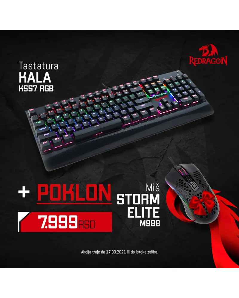 Tastatura Redragon Kala K557 RGB + Miš M988 