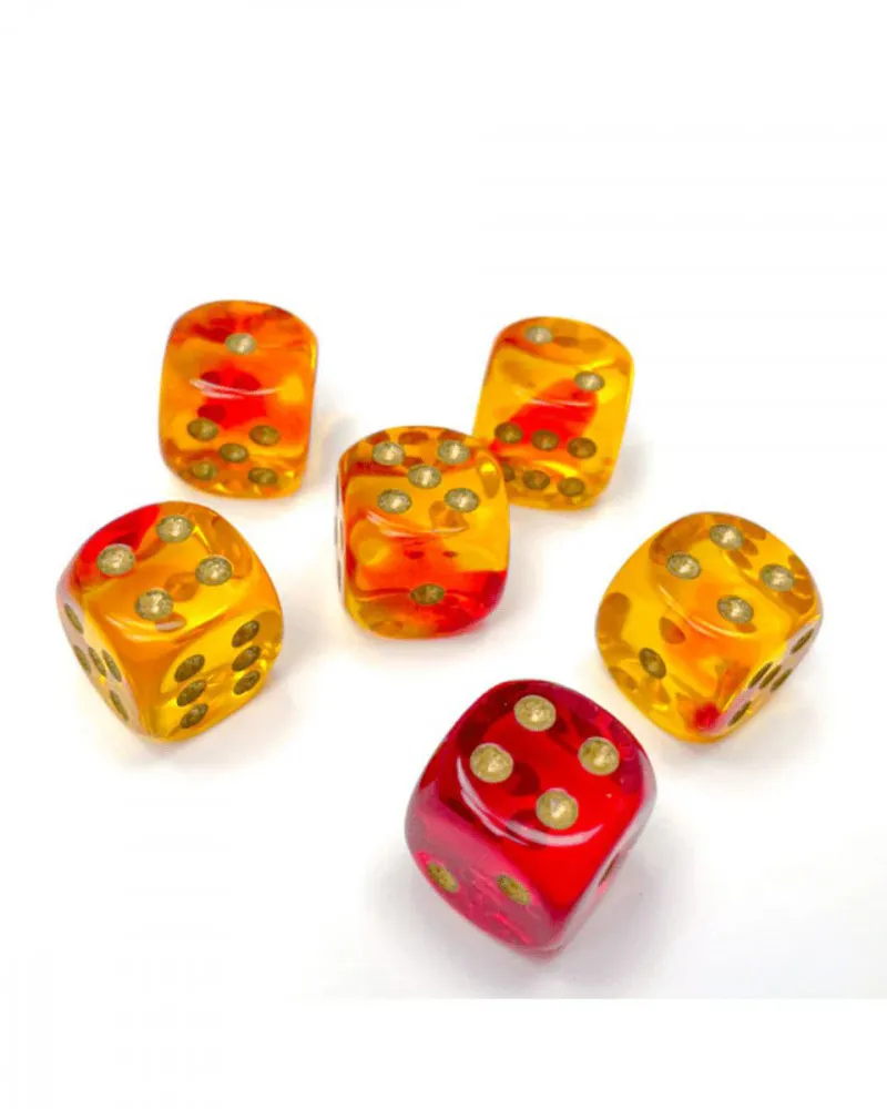 Kockice Chessex - Gemini - Translucent - Red-Yellow & Gold - Dice Block 16mm (12) 