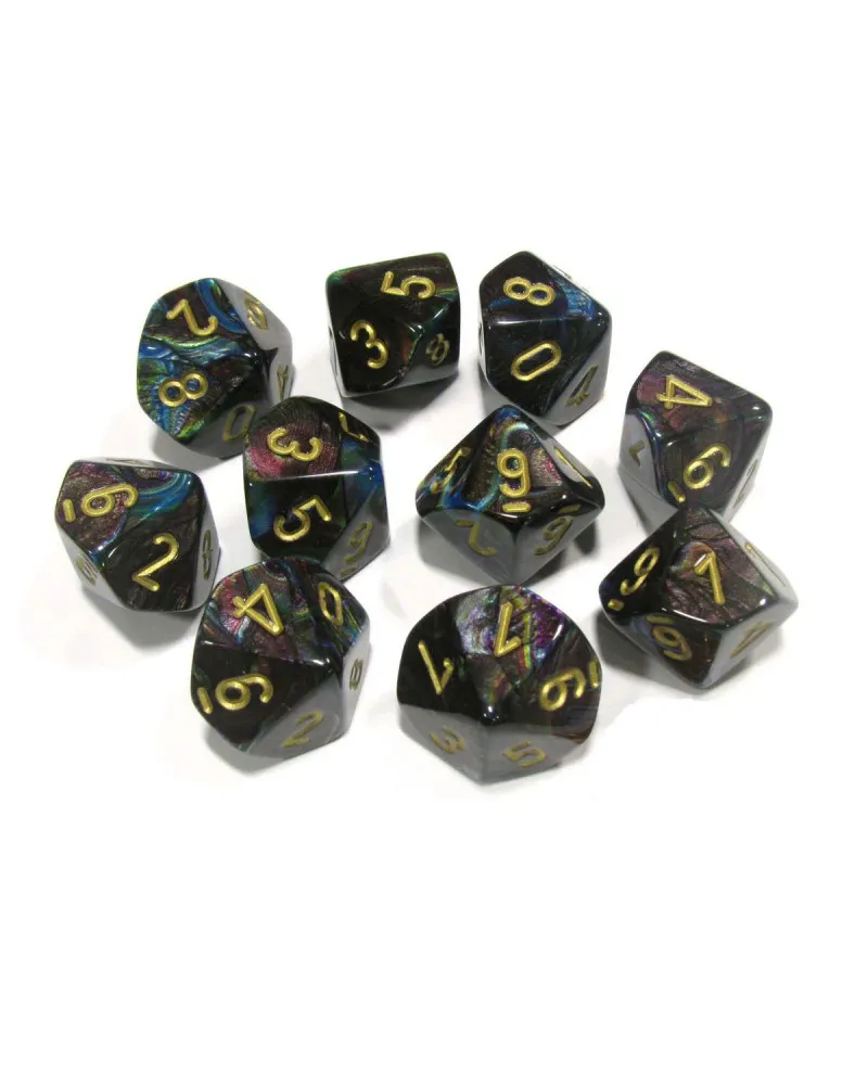 Kockice Chessex - Lustrous - Polyhedral - Shadow & Gold - Set of Ten d10's 