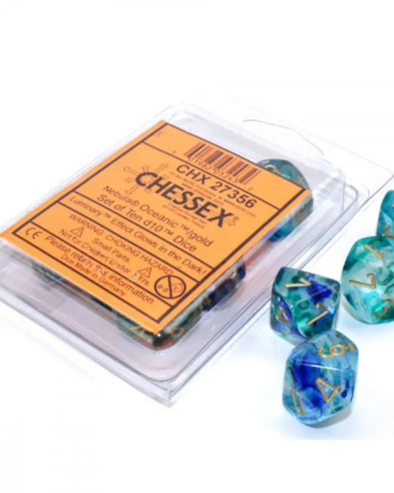 Kockice Chessex - Nebula - Luminary - Oceanic & Gold - Set of Ten d10's 