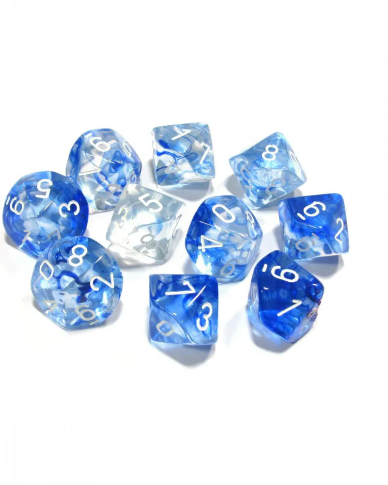 Kockice Chessex - Nebula - Translucent - Dark Blue & White - Set of Ten d10's 