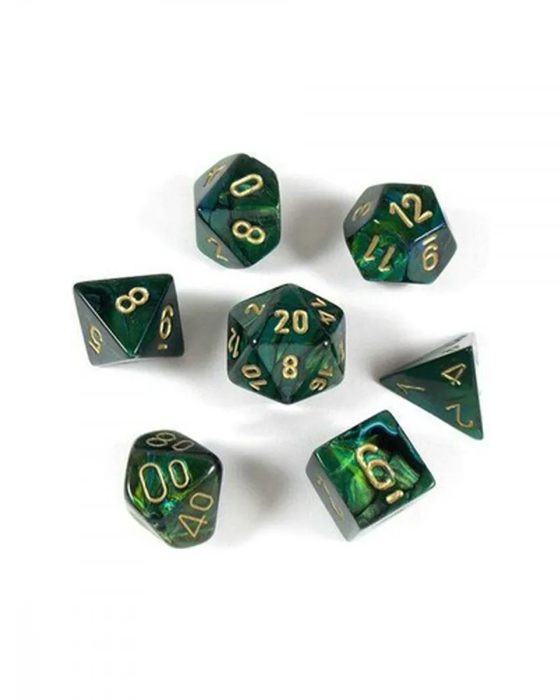 Kockice Chessex - Scarab - Mini Polyhedral - Jade & Gold (7) 