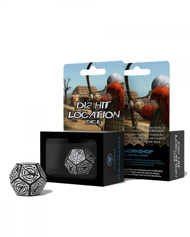 Kockica Q Workshop D12 Black & White Hit Location dice (1) 