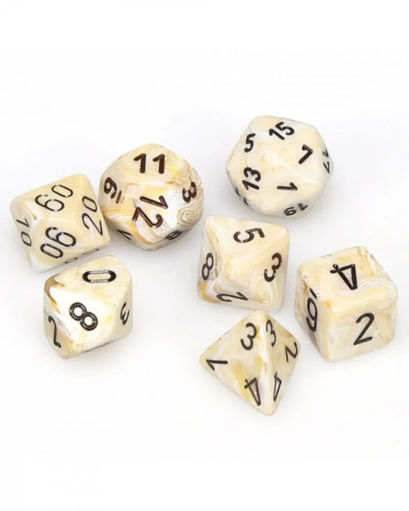 Kockice Chessex - Marble - Polyhedral - Ivory & Black (7) 