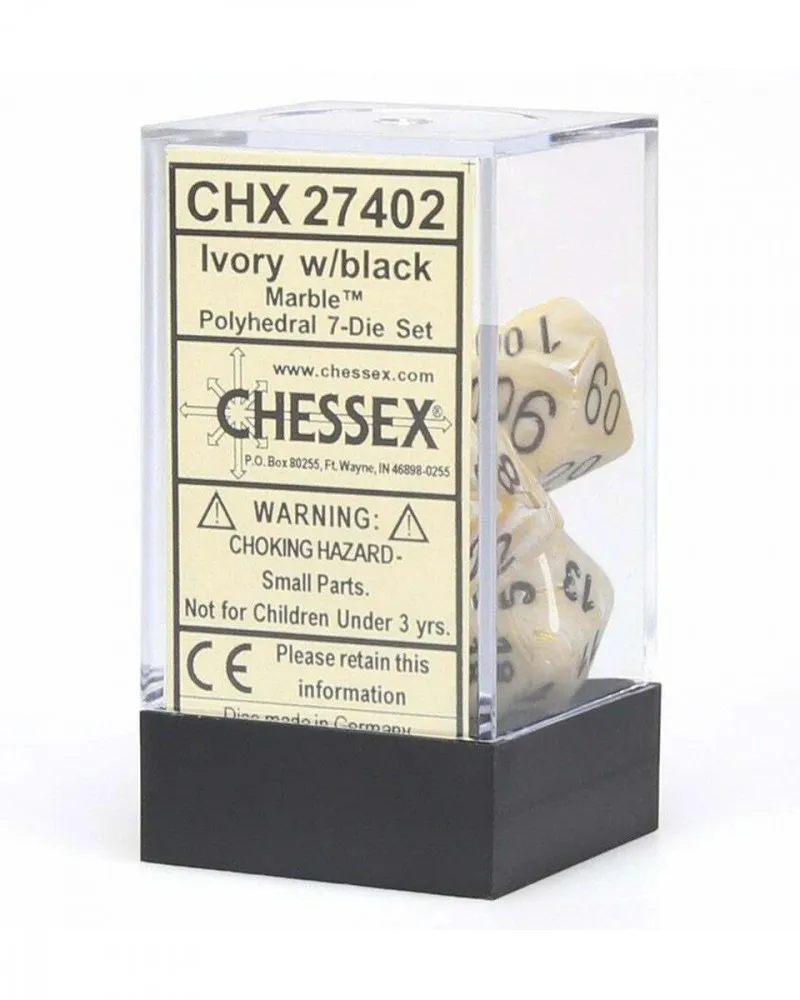 Kockice Chessex - Marble - Polyhedral - Ivory & Black (7) 