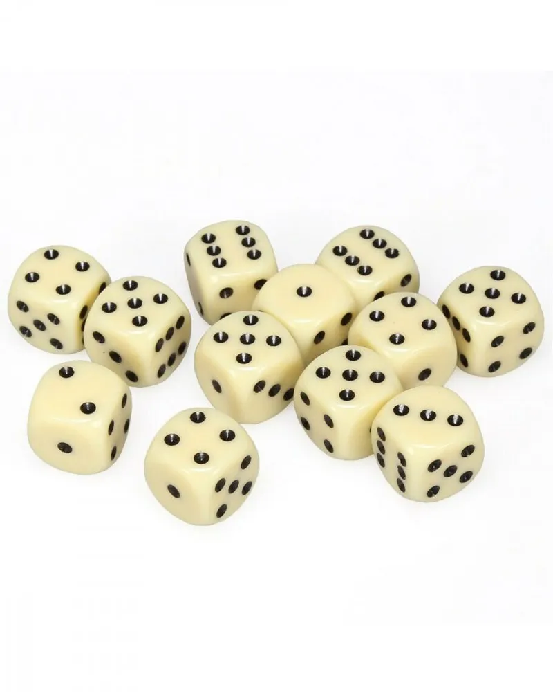 Kockice Chessex - Opaque - Ivory & Black - Dice Block 16mm (12) 