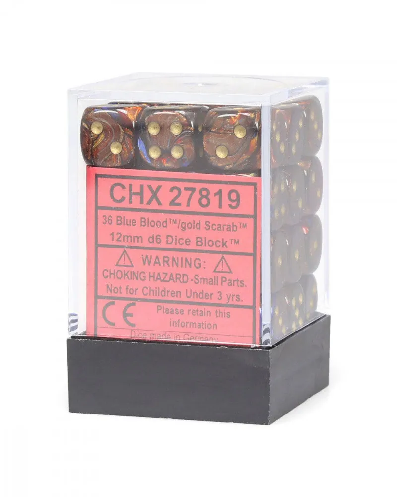 Kockice Chessex - Scarab - Luminary - Blue Blood & Gold - Dice Block 12mm (36) 