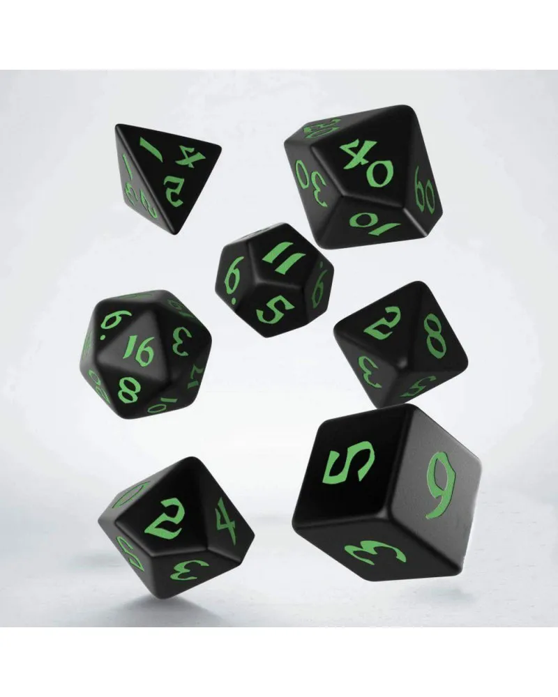 Kockice Q Workshop - Classic Runic Black & Geen - Dice Set (7) 