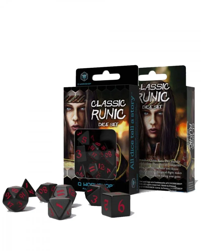 Kockice Q Workshop - Classic Runic Black & Red - Dice Set (7) 