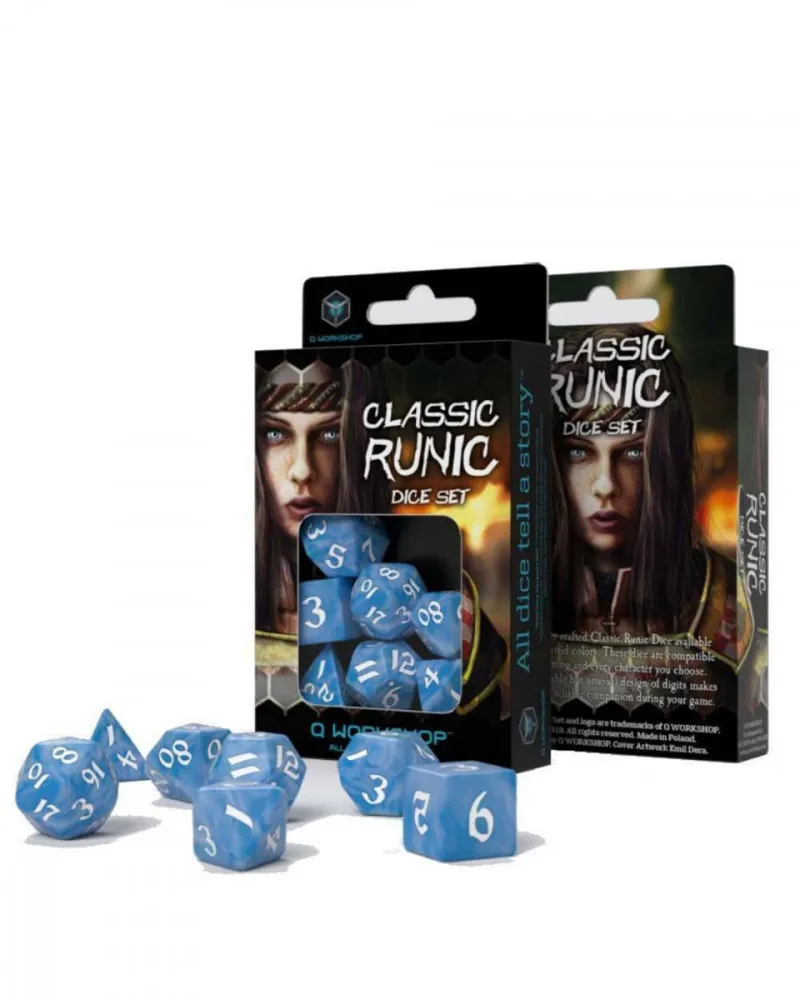 Kockice Q Workshop - Classic Runic Glacier & White - Dice Set (7) 