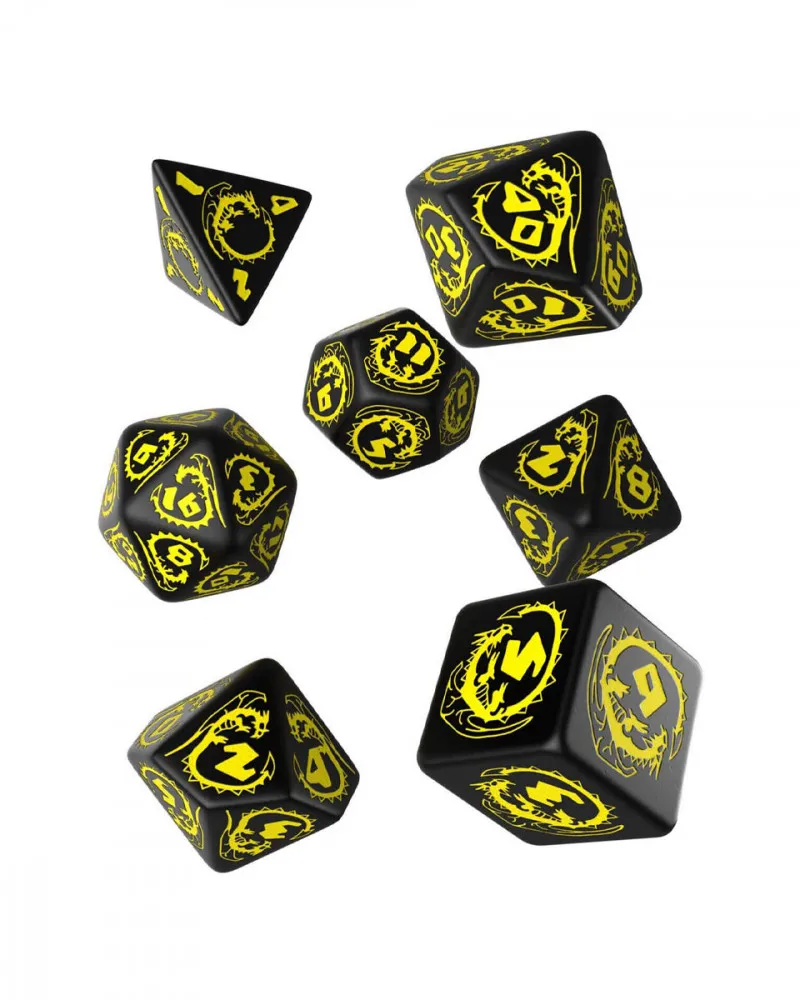 Kockice Q Workshop - Dragons RPG Black & Yellow - Dice Set (7) 