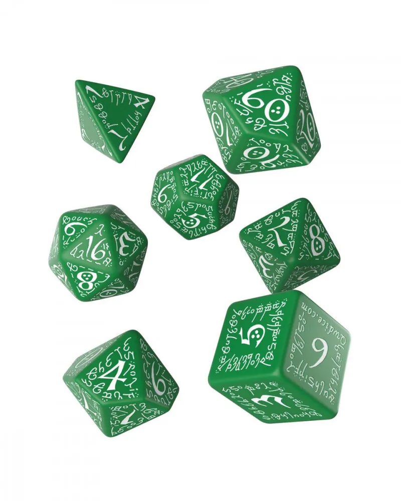 Kockice Q Workshop - Elvish Green & White - Dice Set (7) 