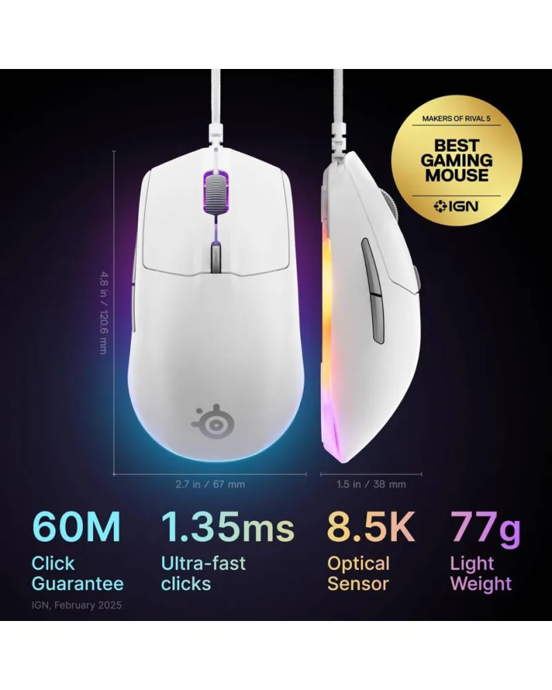 Miš SteelSeries RIVAL 3 V2 White 