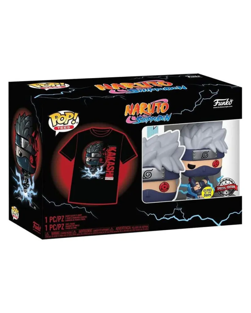 Set Bobble Figure Anime - Naruto Shippuden POP! & Tee - Kakashi - Glows in the Dark - M 