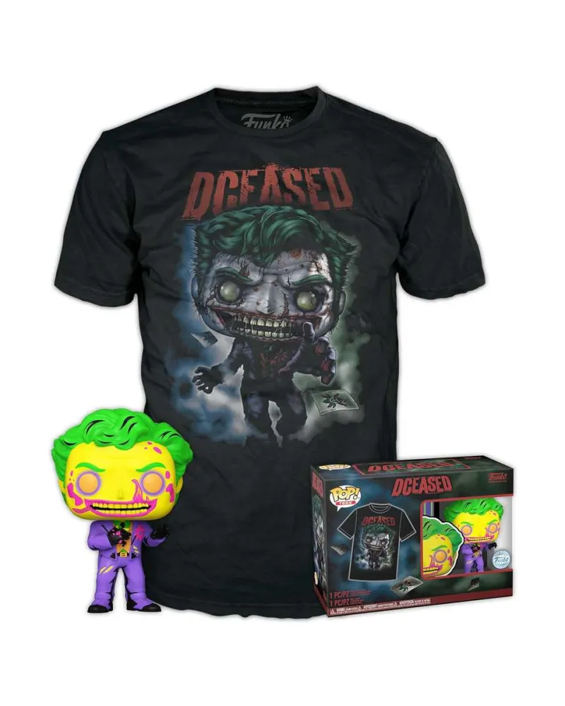 Set Bobble Figure DC - Funko POP & Tee - The Joker (Blacklight) Special Edition - L 