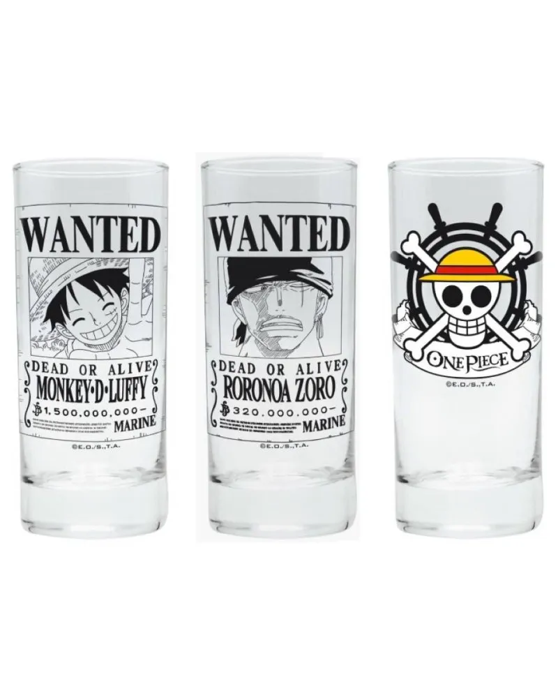 Set od 3 čaše AbyStyle - One Piece - Wanted - Luffy, Zoro and Skull 