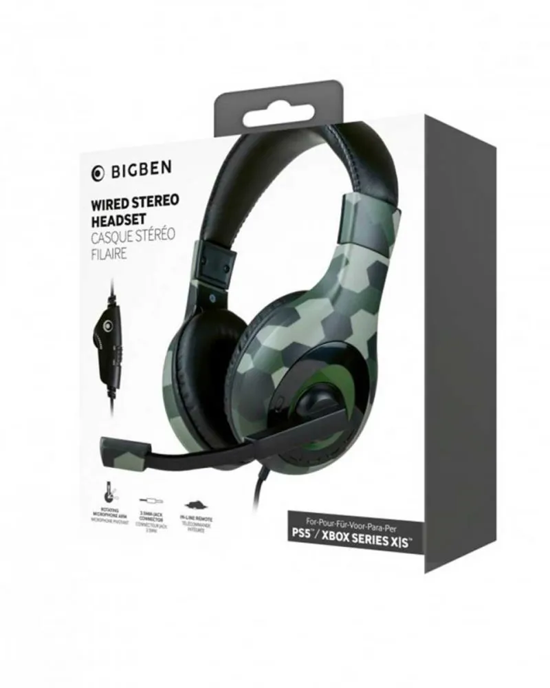 Slušalice BigBen Wired Stereo Headset - Camo Green Playstation 5 Xbox Series s XBOX Series X 