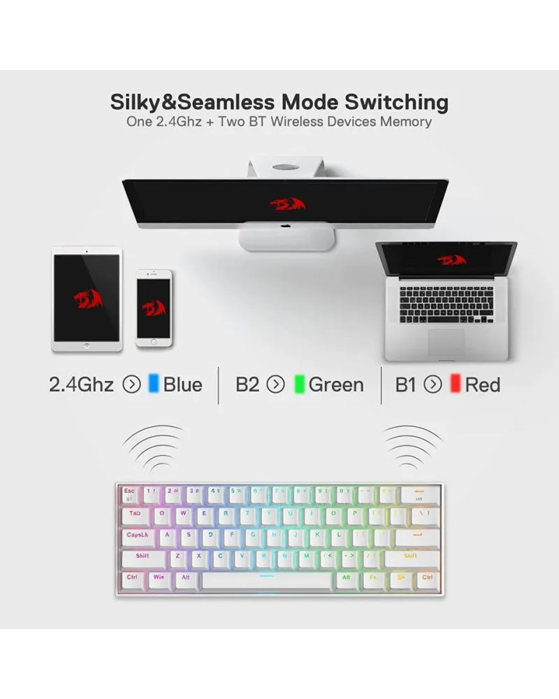 Tastatura Redragon Draconic K530 RGB Pro Bluetooth Red Switch - White 