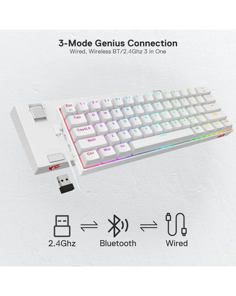 Tastatura Redragon Draconic K530 RGB Pro Bluetooth Red Switch - White 