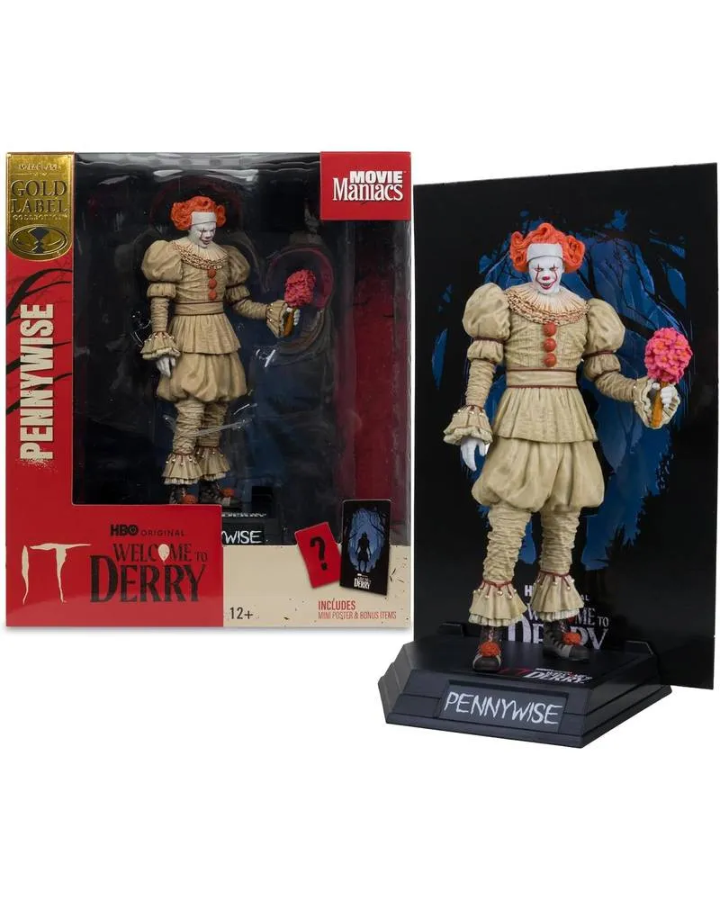 Action Figure IT: Welcome To Derry- Movie Maniacs PVC - Pennywise (Flashback) - Gold Label