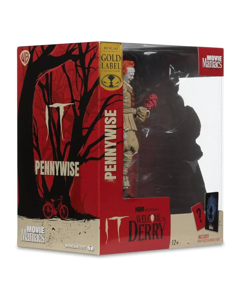Action Figure IT: Welcome To Derry- Movie Maniacs PVC - Pennywise (Flashback) - Gold Label