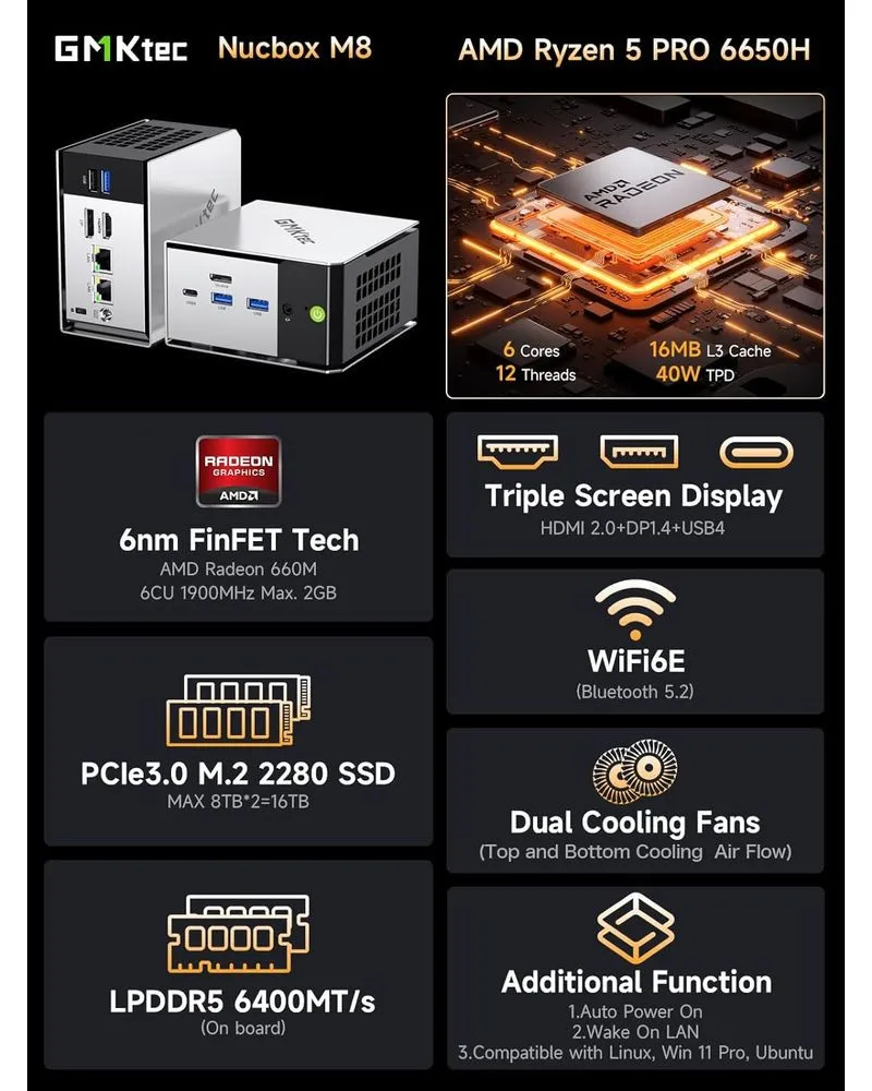 AMD Ryzen 5 Mini Računar GMKtec M8 - 6650H 16GB 1TB WIN11 Pro 