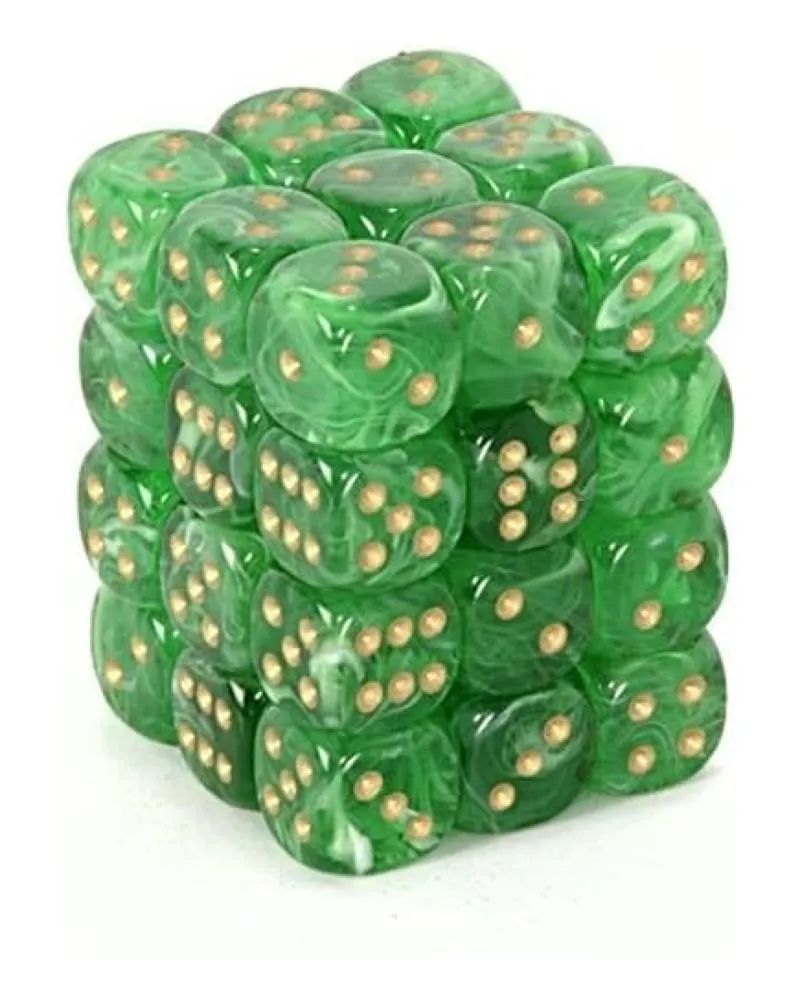 Kockice Chessex - Borealis - Luminary - Light Green & Gold - Dice Block (36) 