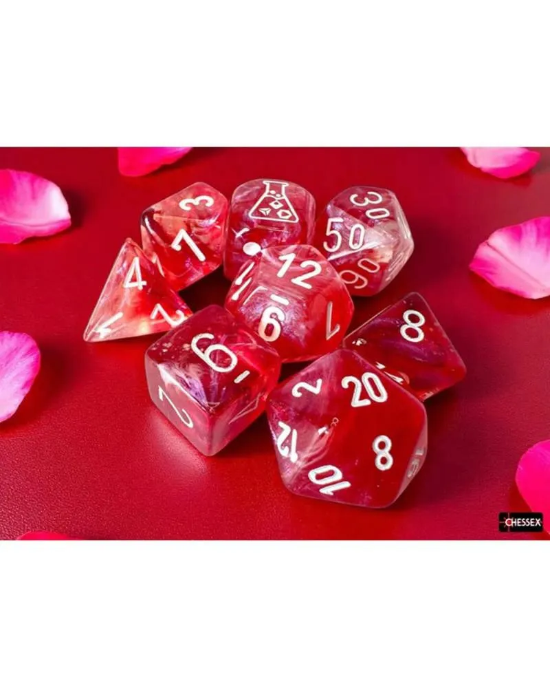 Kockice Chessex - Borealis - Polyhedral - Luminary - Passion & White (7) 