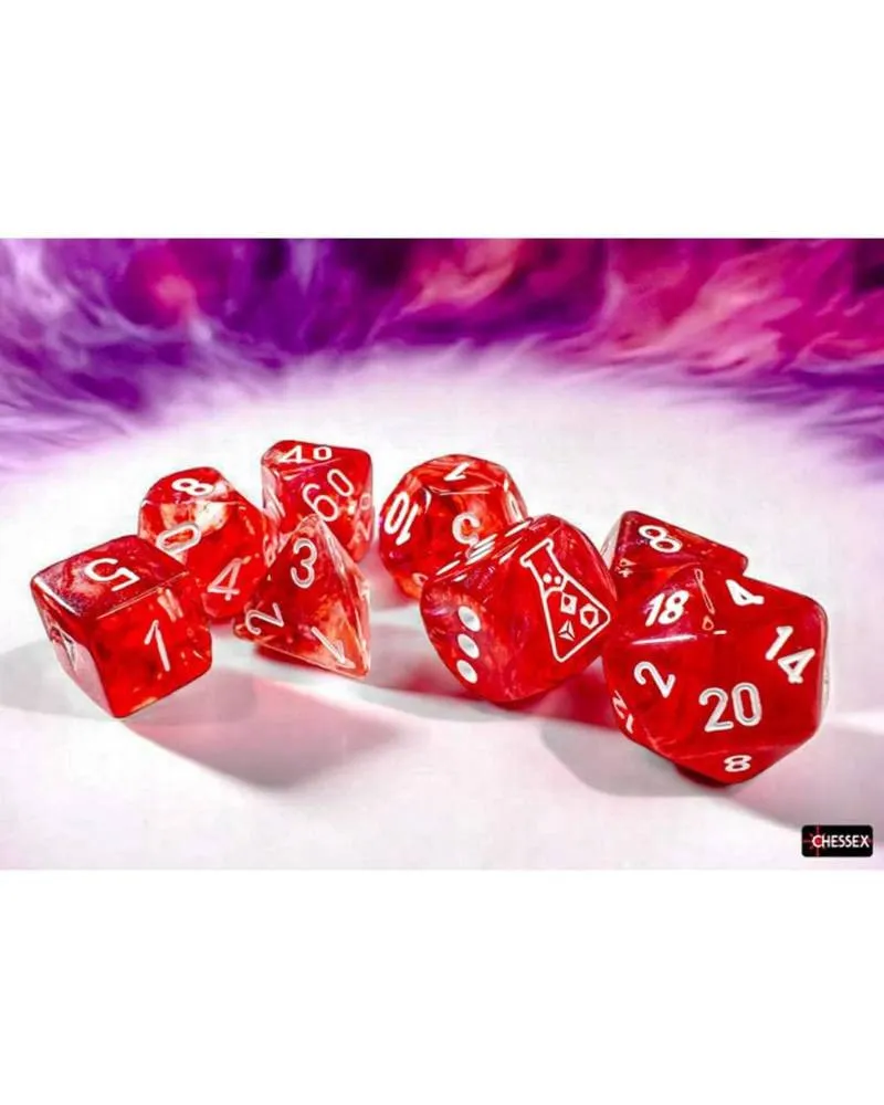 Kockice Chessex - Borealis - Polyhedral - Luminary - Passion & White (7) 