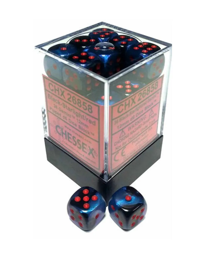 Kockice Chessex - Gemini - Black-Starlight & Red12mm (36) 
